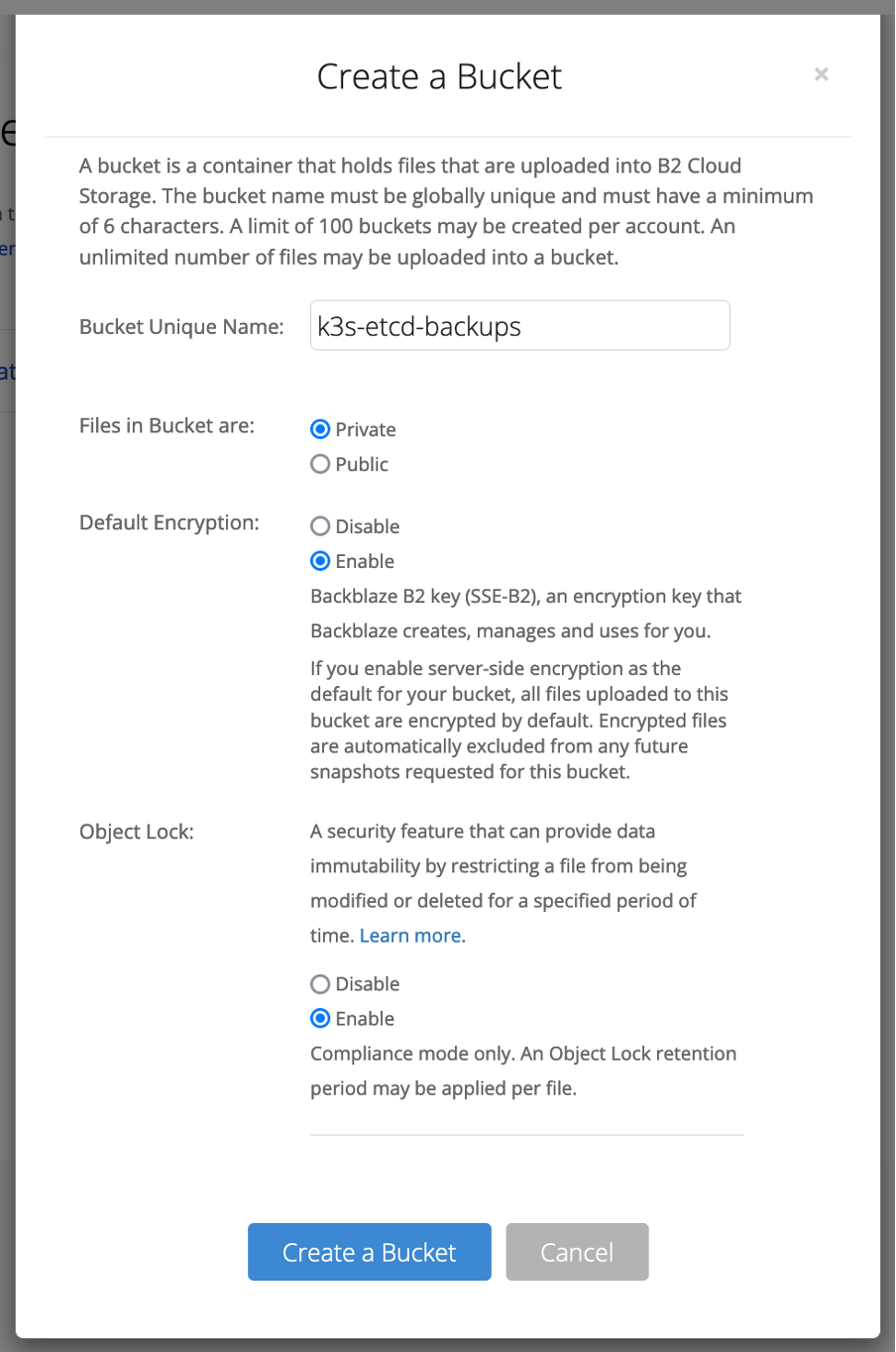 backblaze bucket config